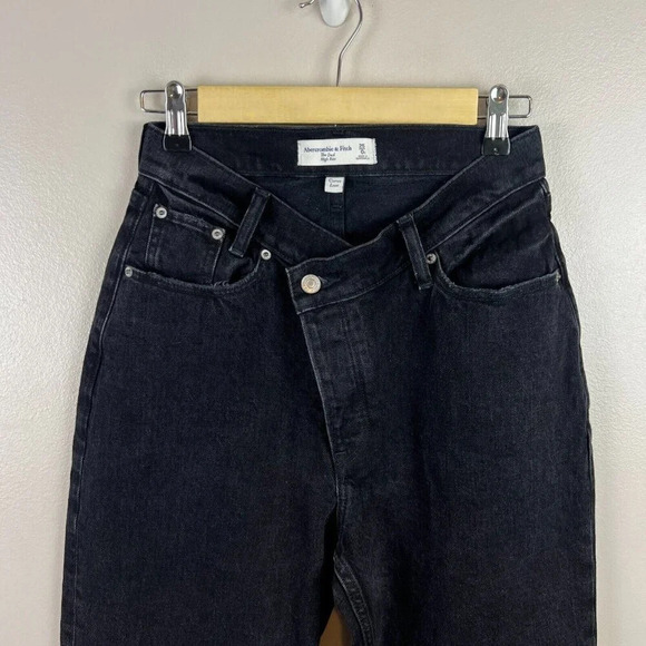 Abercrombie & Fitch Dad High Rise Jeans Size 0/25 Short Black Criss Cross Waist - Picture 5 of 10
